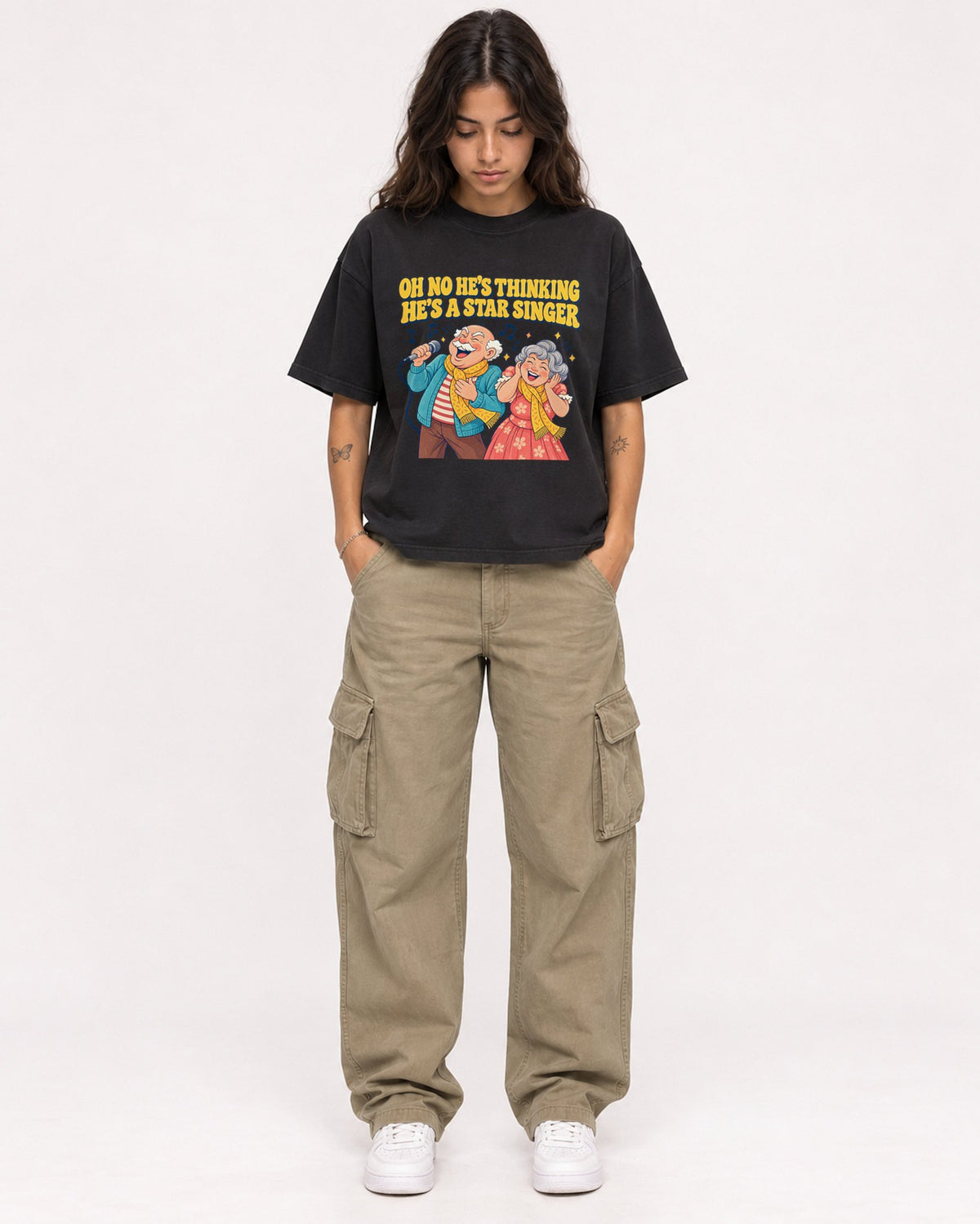 Mockup Boxy Heavyweight Tee Black female full-body 06