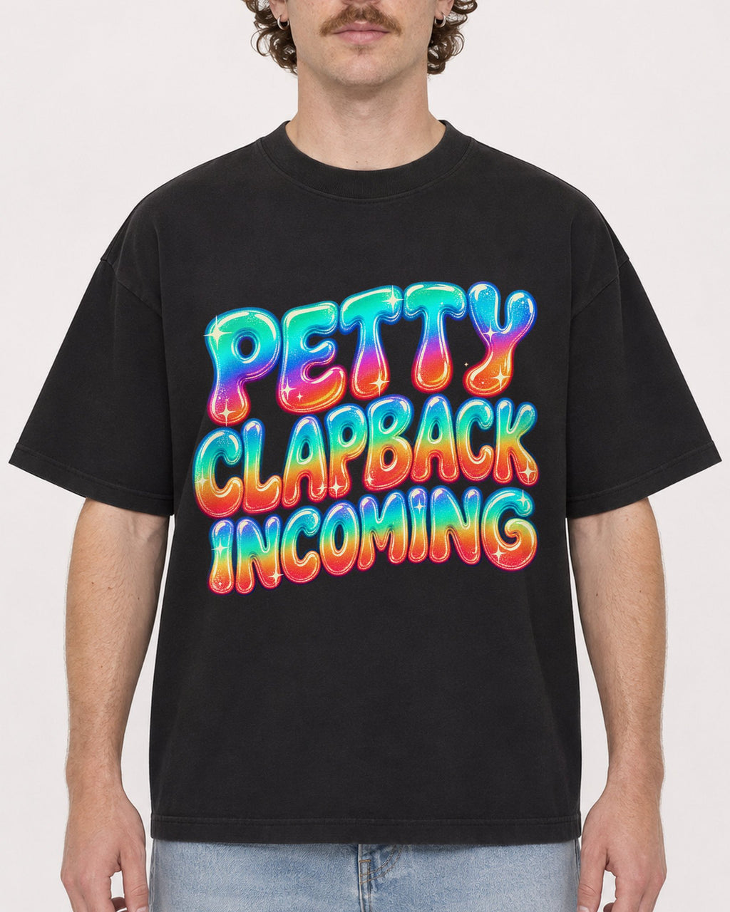 Mockup Boxy Heavyweight Tee Black male close-up 09