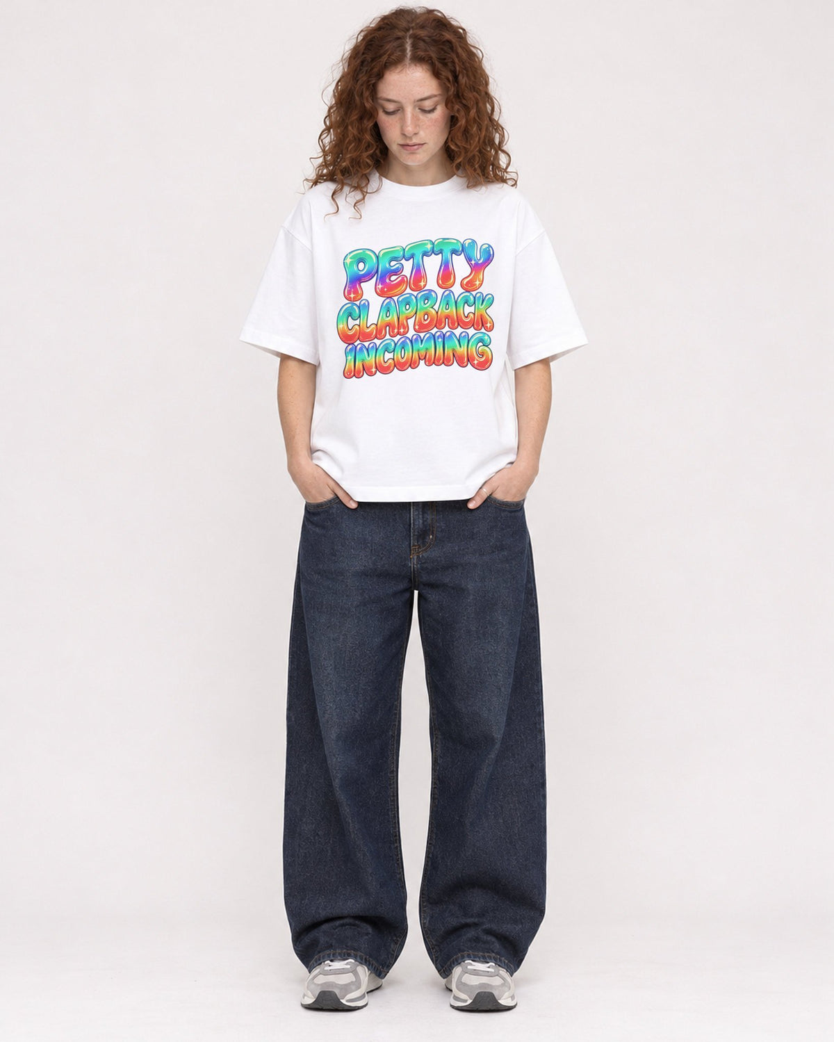 Mockup Boxy Heavyweight Tee White female full-body 09