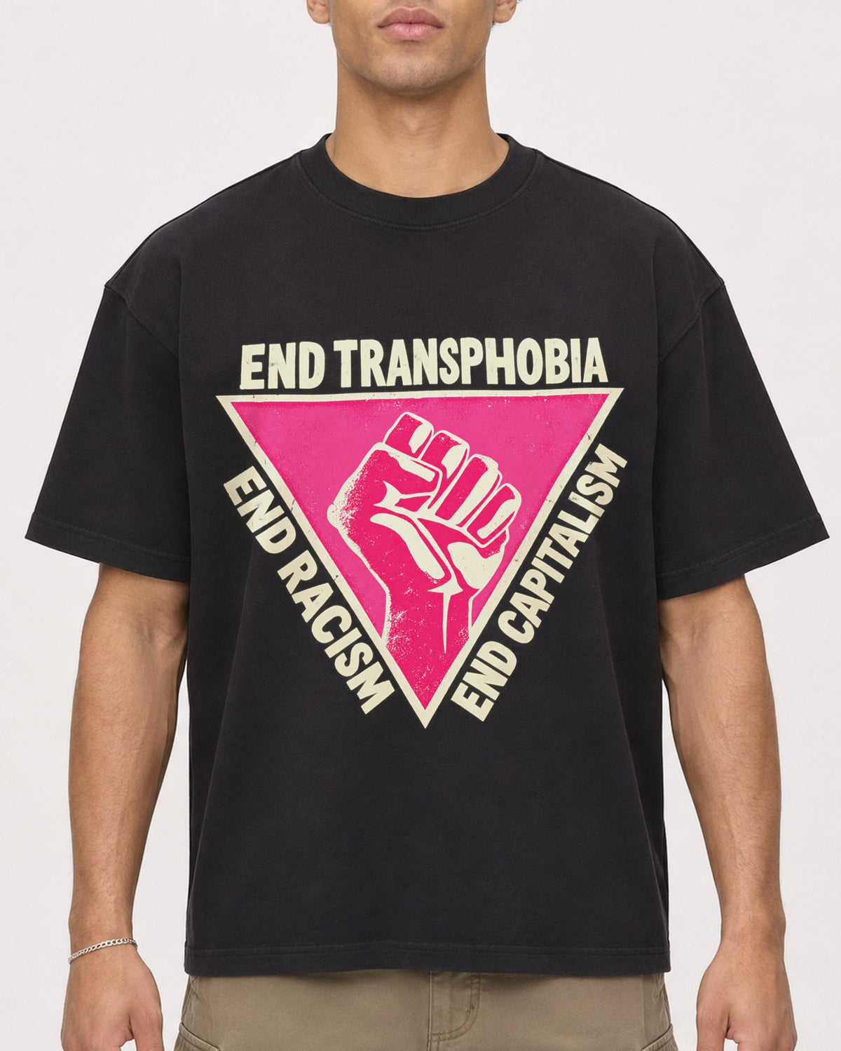 Mockup Boxy Heavyweight Tee Black male close-up 20