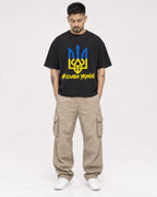 Mockup Boxy Heavyweight Tee Black male full-body 12
