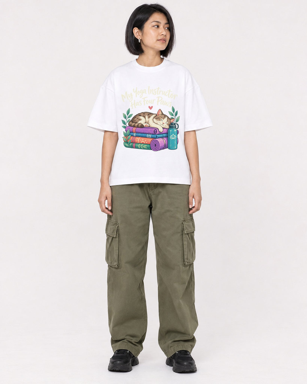 Mockup Boxy Heavyweight Tee White female full-body 32