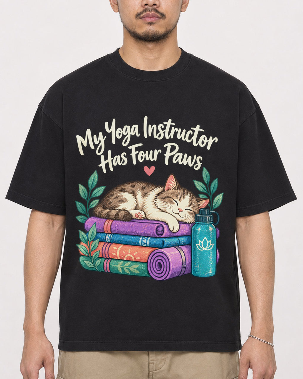 Mockup Boxy Heavyweight Tee Black male close-up 32
