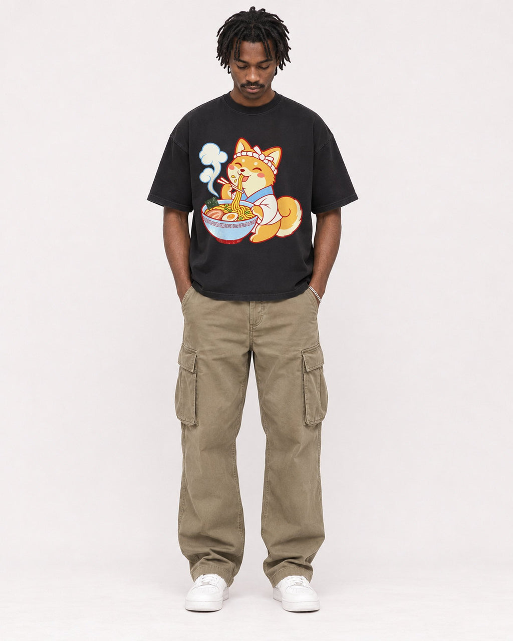 Mockup Boxy Heavyweight Tee Black male full-body 04