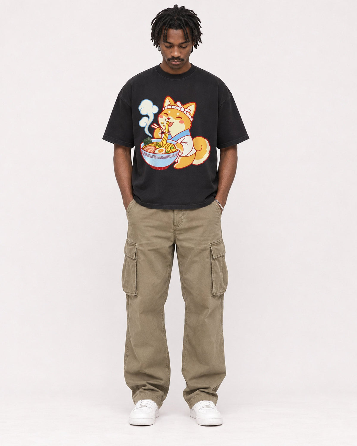 Mockup Boxy Heavyweight Tee Black male full-body 04
