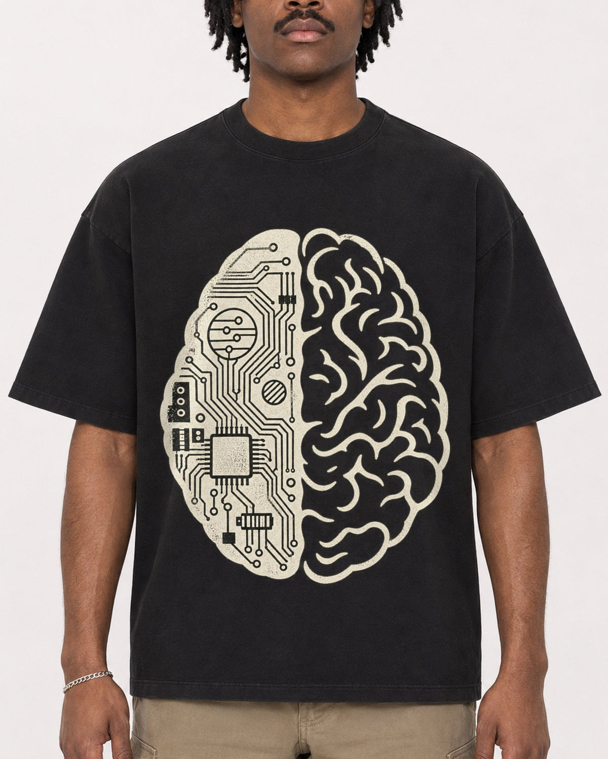 Mockup Boxy Heavyweight Tee Black male close-up 04
