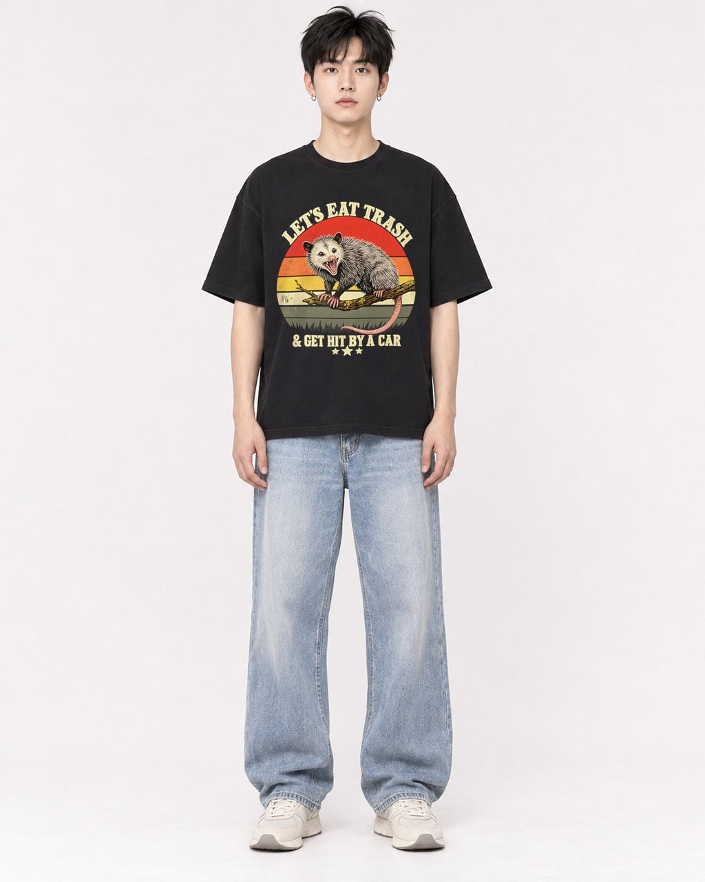 Mockup Boxy Heavyweight Tee Black male full-body 01