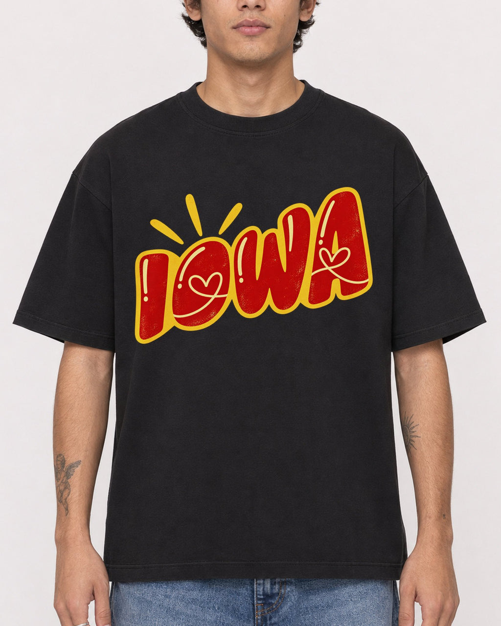 Mockup Boxy Heavyweight Tee Black male close-up 06