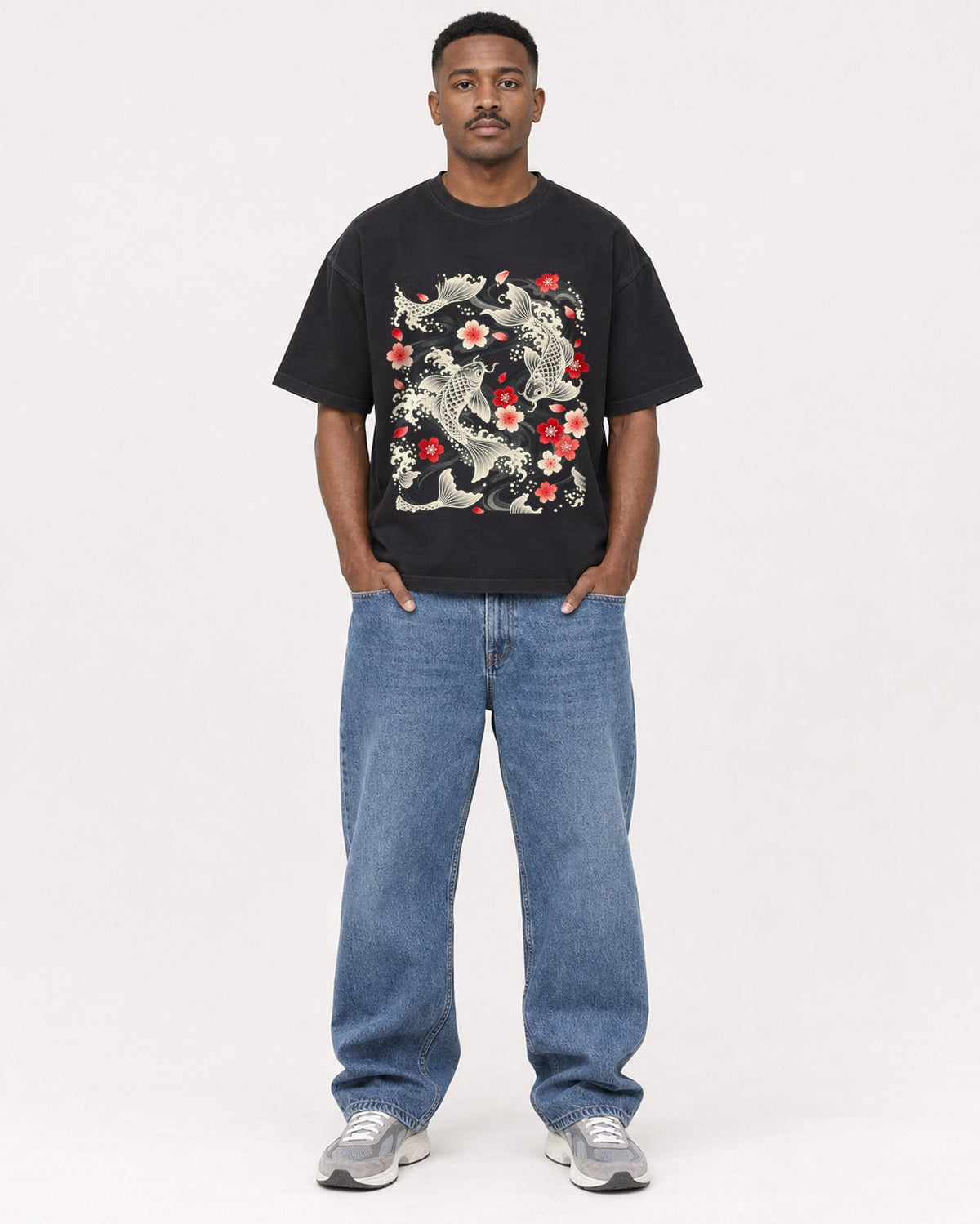 Mockup Boxy Heavyweight Tee Black male full-body 14