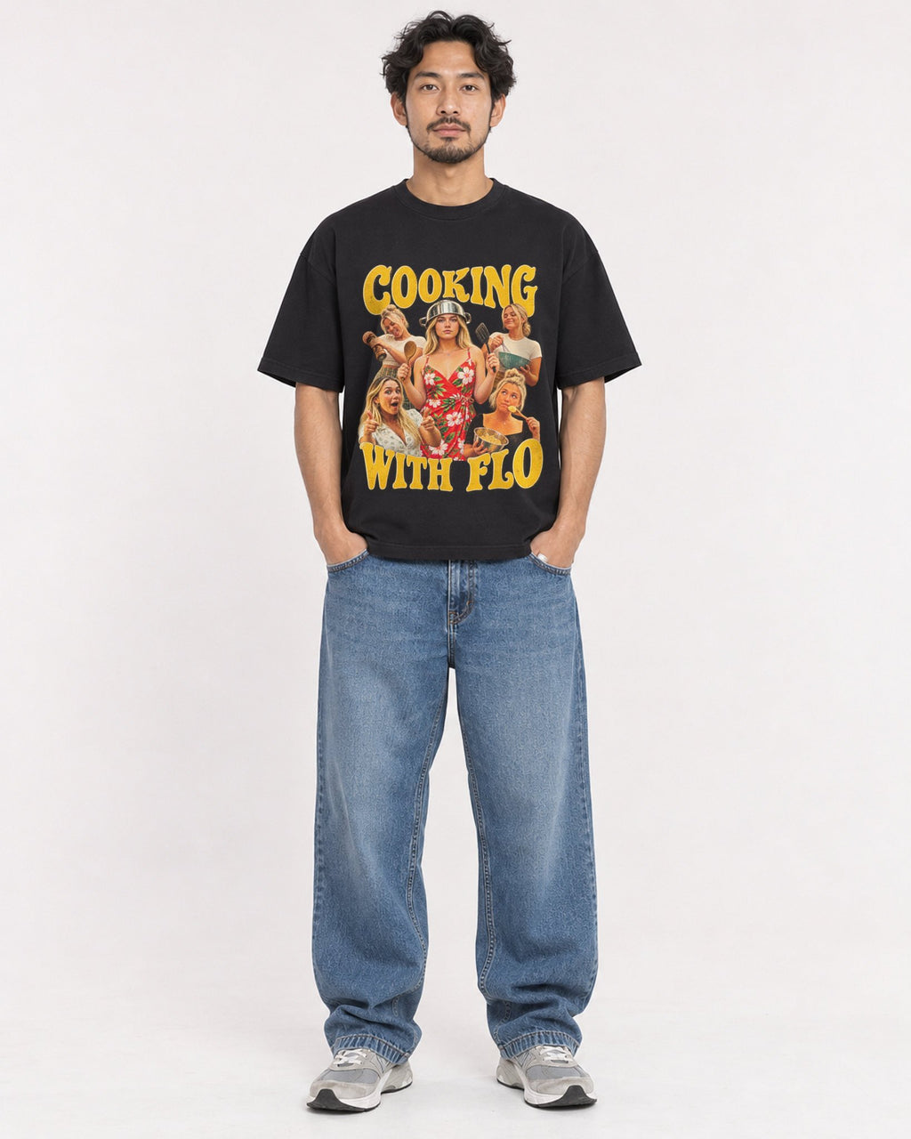 Mockup Boxy Heavyweight Tee Black male full-body 02