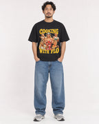 Mockup Boxy Heavyweight Tee Black male full-body 02