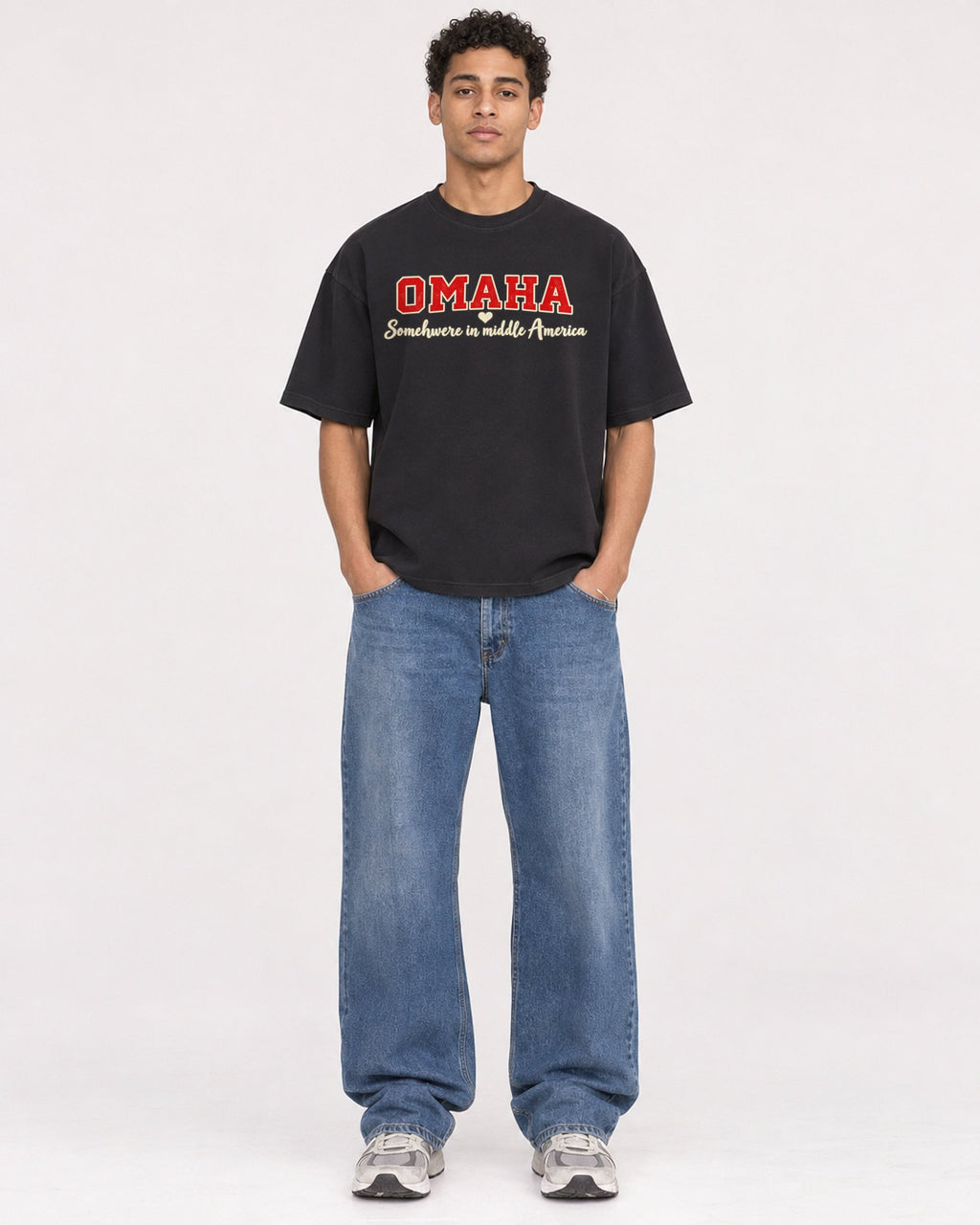 Mockup Boxy Heavyweight Tee Black male full-body 10