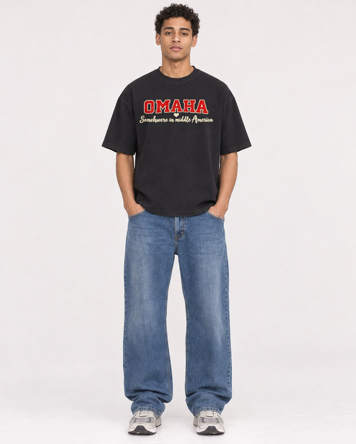 Mockup Boxy Heavyweight Tee Black male full-body 10