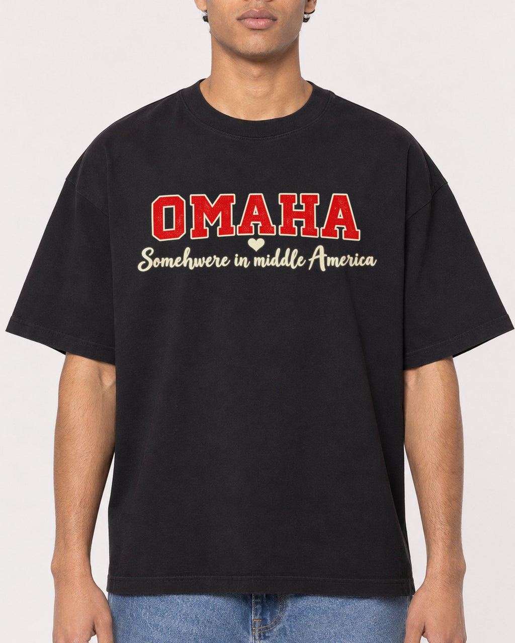 Mockup Boxy Heavyweight Tee Black male close-up 10