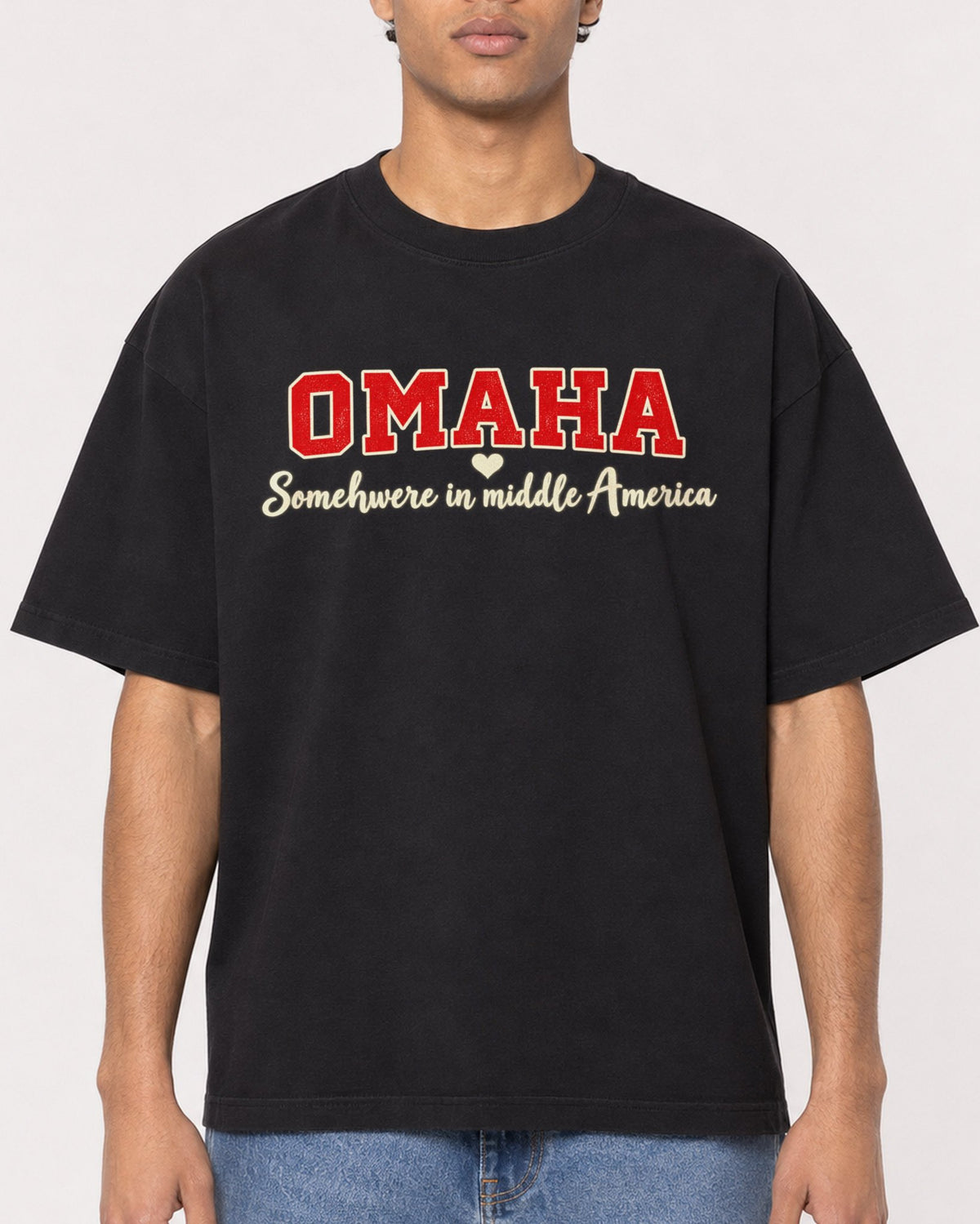 Mockup Boxy Heavyweight Tee Black male close-up 10