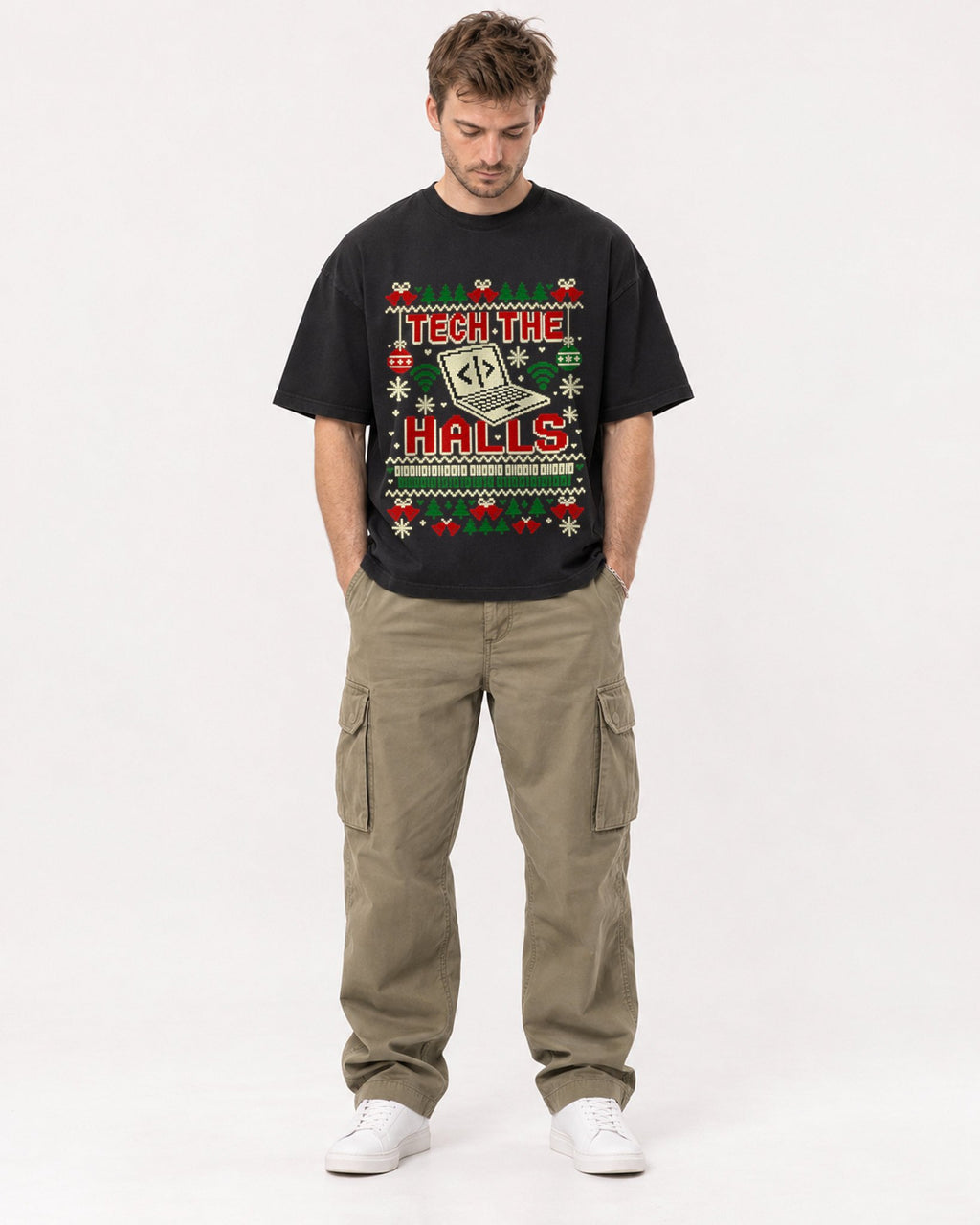 Mockup Boxy Heavyweight Tee Black male full-body 08