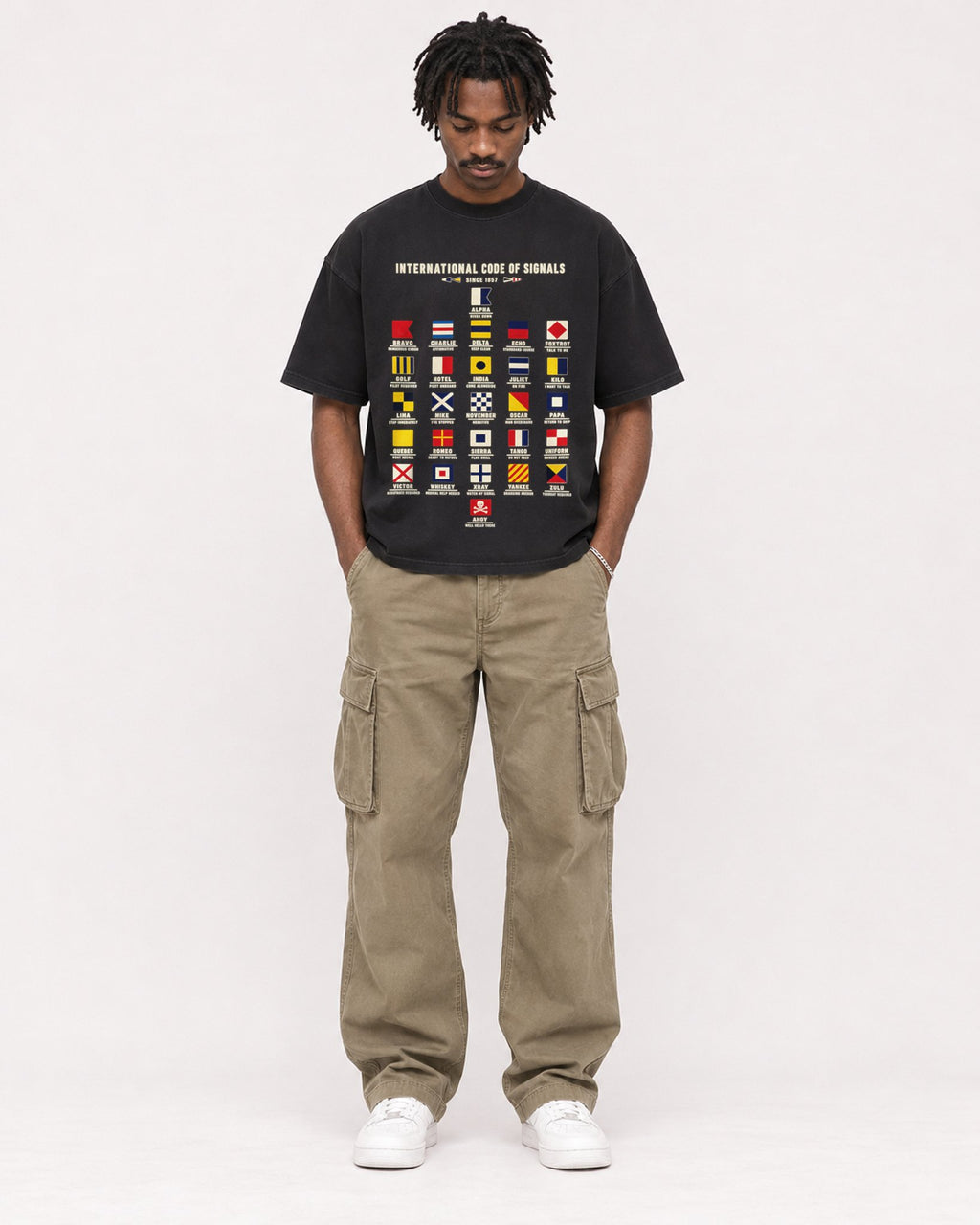 Mockup Boxy Heavyweight Tee Black male full-body 04