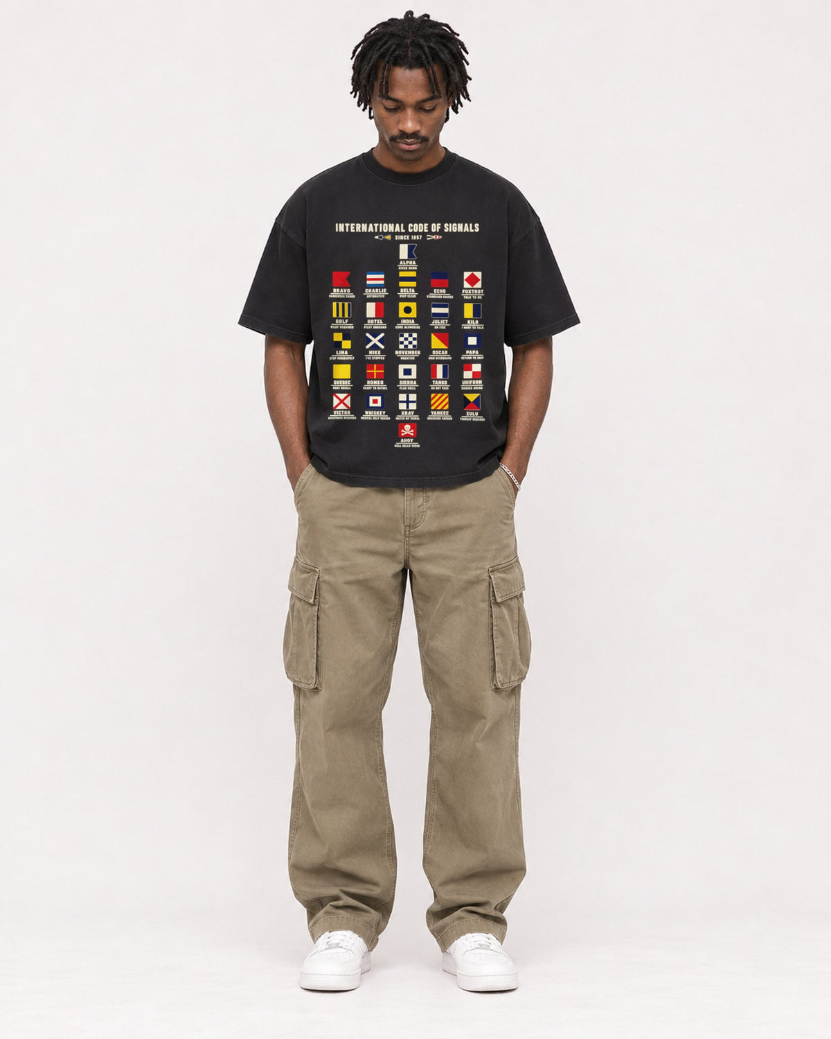 Mockup Boxy Heavyweight Tee Black male full-body 04