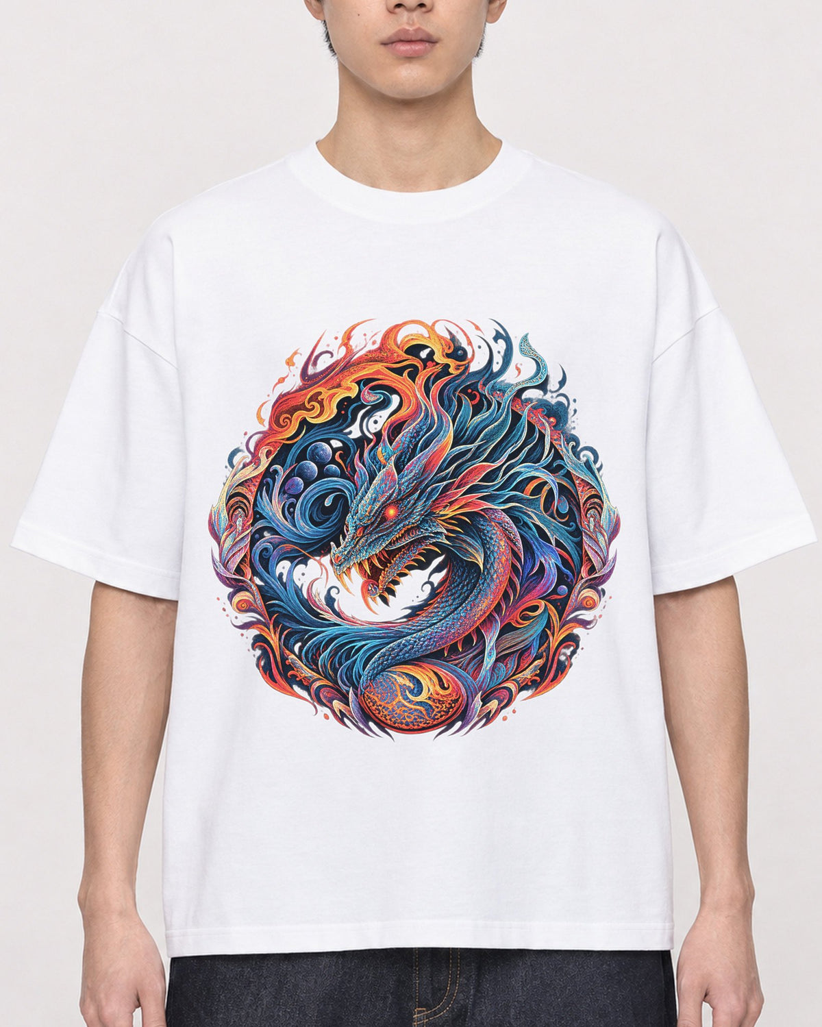 Mockup Boxy Heavyweight Tee White male close-up 01