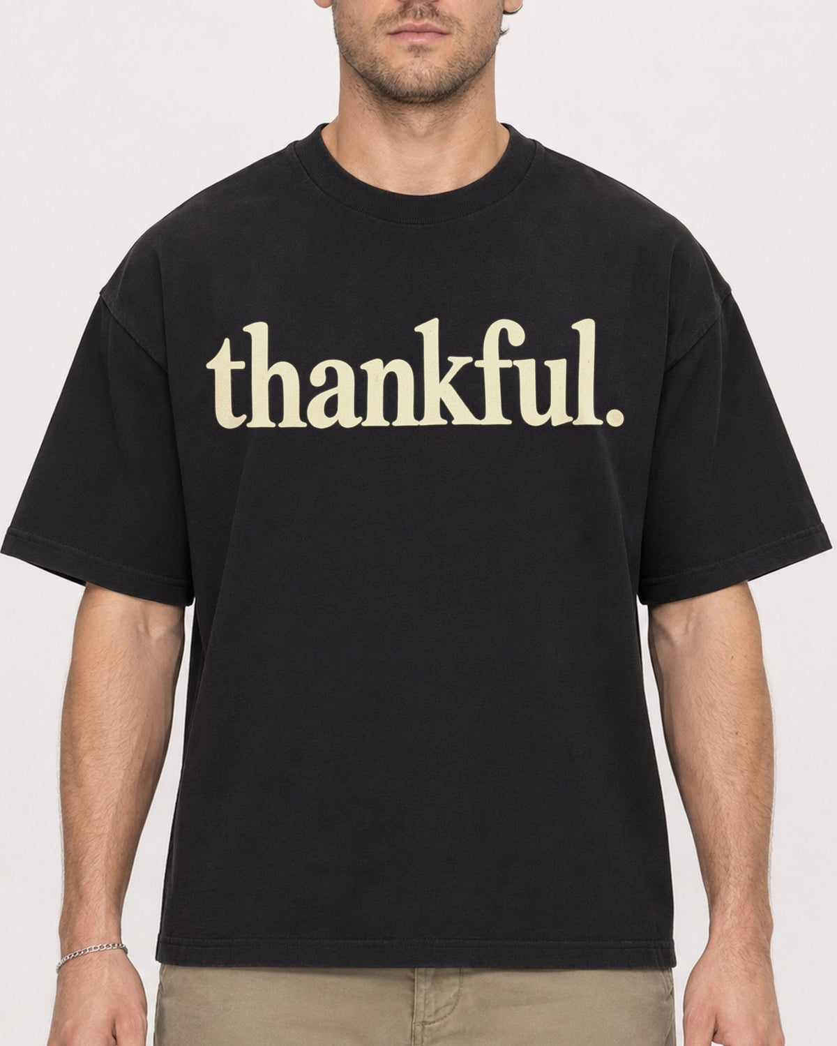 Mockup Boxy Heavyweight Tee Black male close-up 08