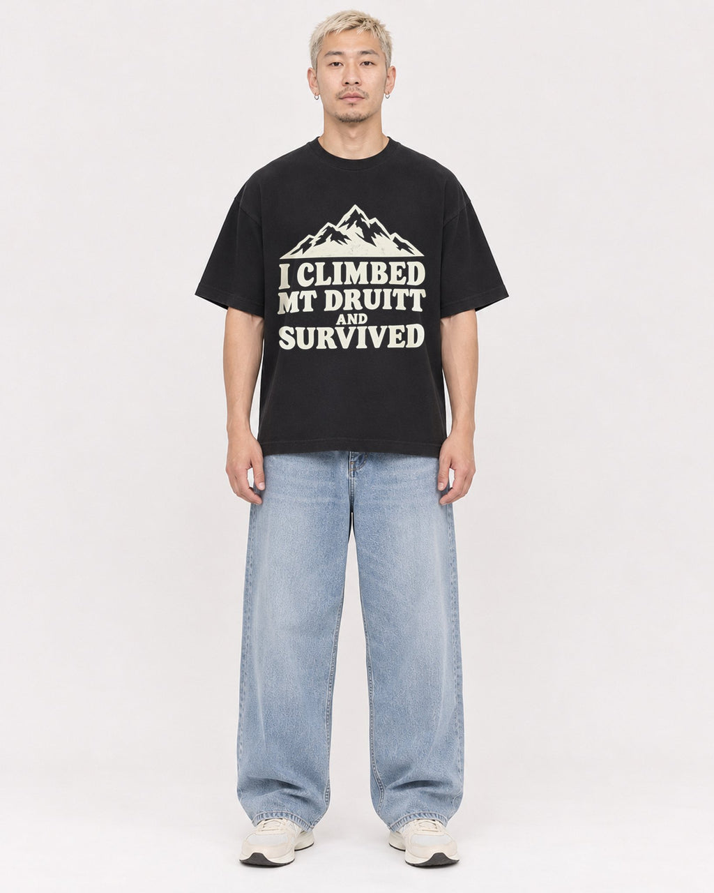 Mockup Boxy Heavyweight Tee Black male full-body 33