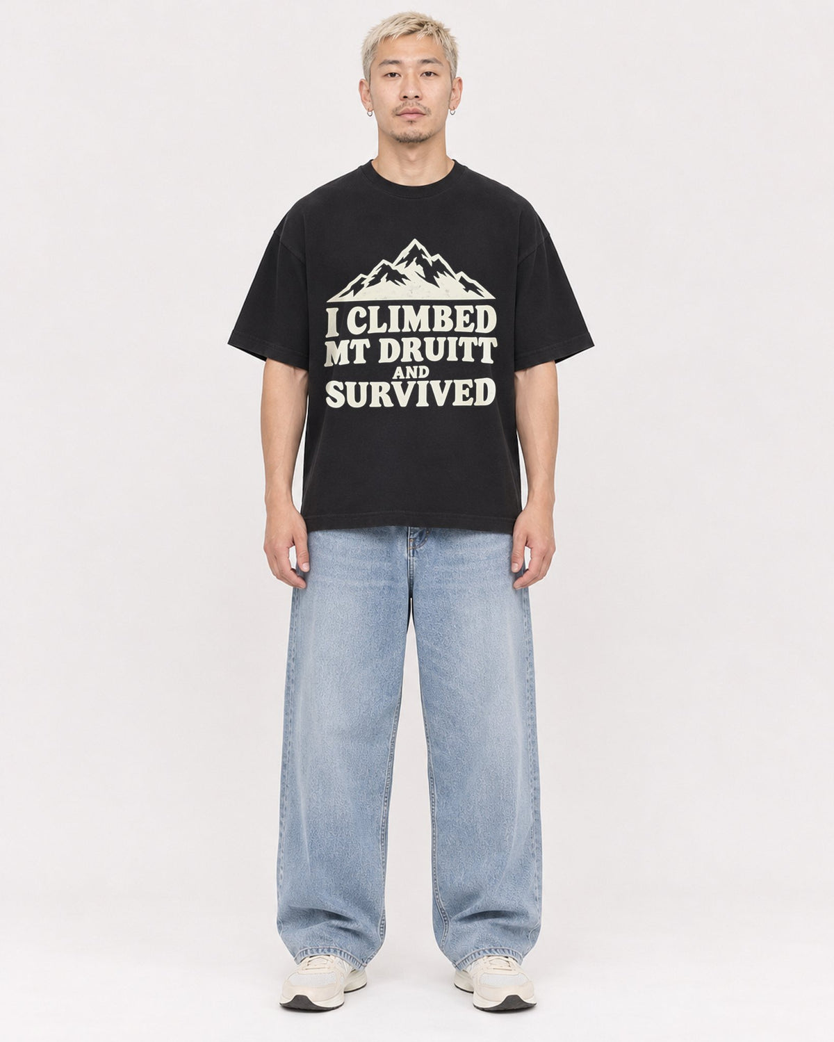 Mockup Boxy Heavyweight Tee Black male full-body 33
