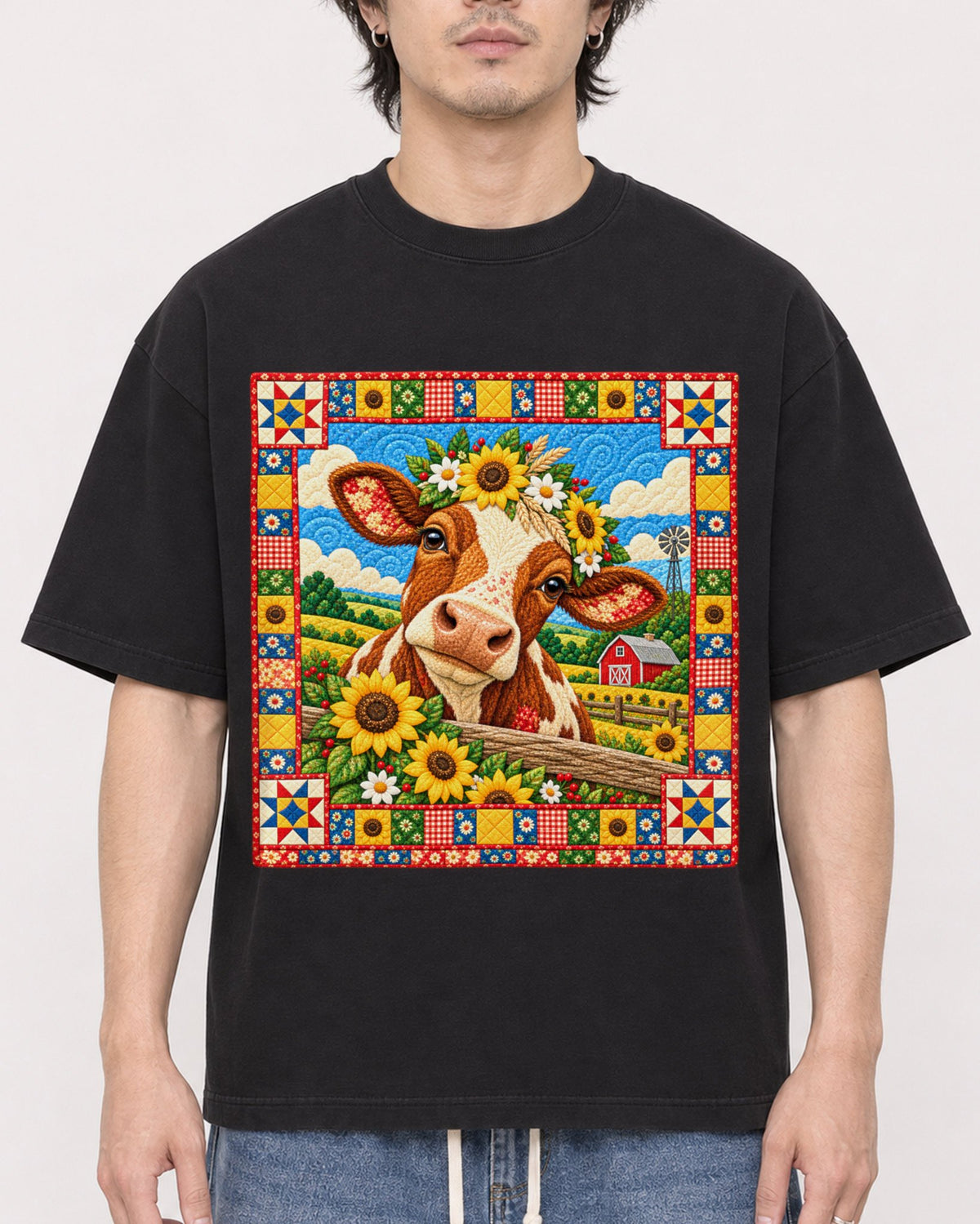 Mockup Boxy Heavyweight Tee Black male close-up 03
