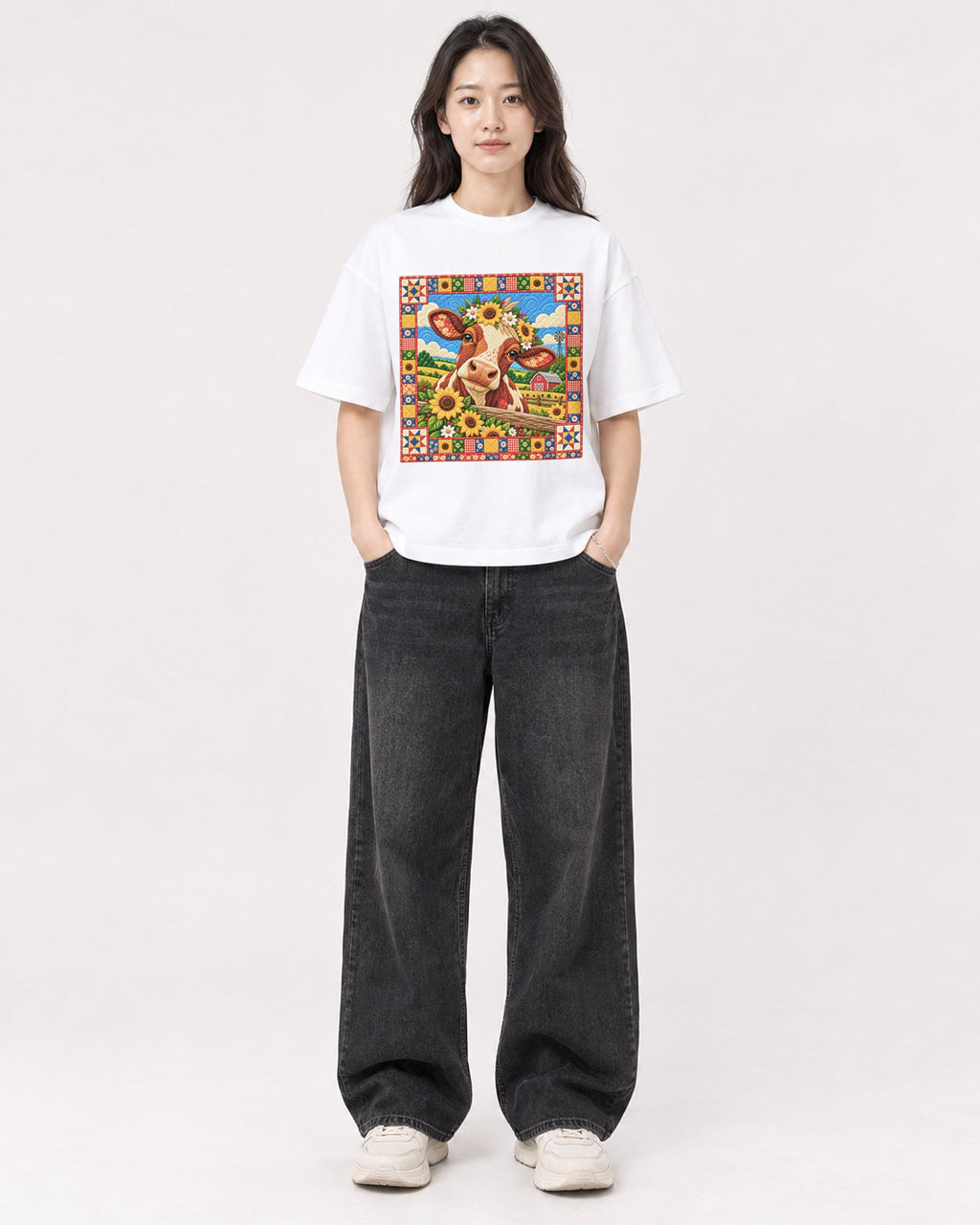 Mockup Boxy Heavyweight Tee White female full-body 03
