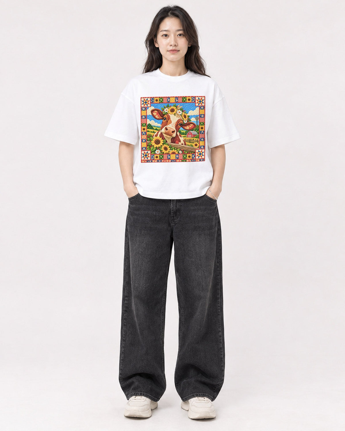 Mockup Boxy Heavyweight Tee White female full-body 03