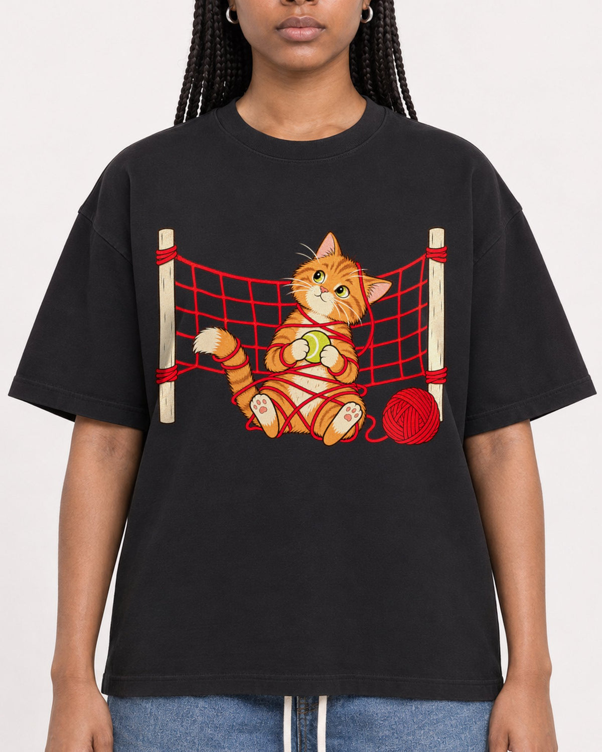 Mockup Boxy Heavyweight Tee Black female close-up 45