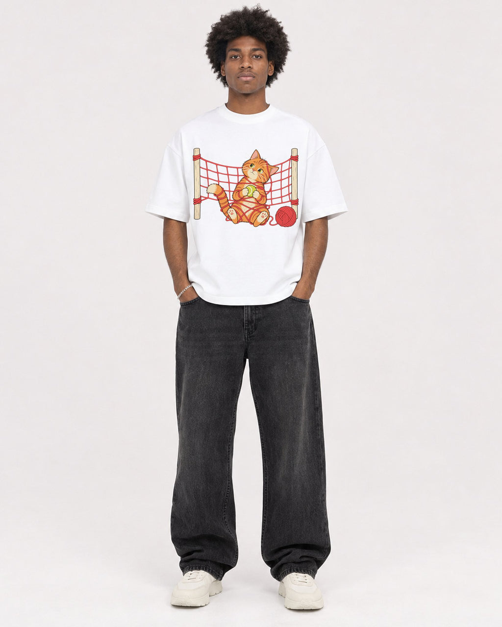 Mockup Boxy Heavyweight Tee White male full-body 45
