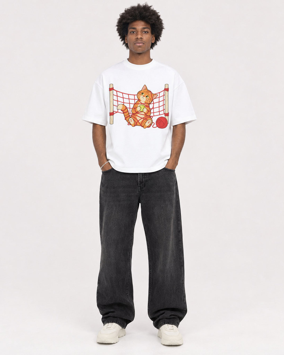 Mockup Boxy Heavyweight Tee White male full-body 45