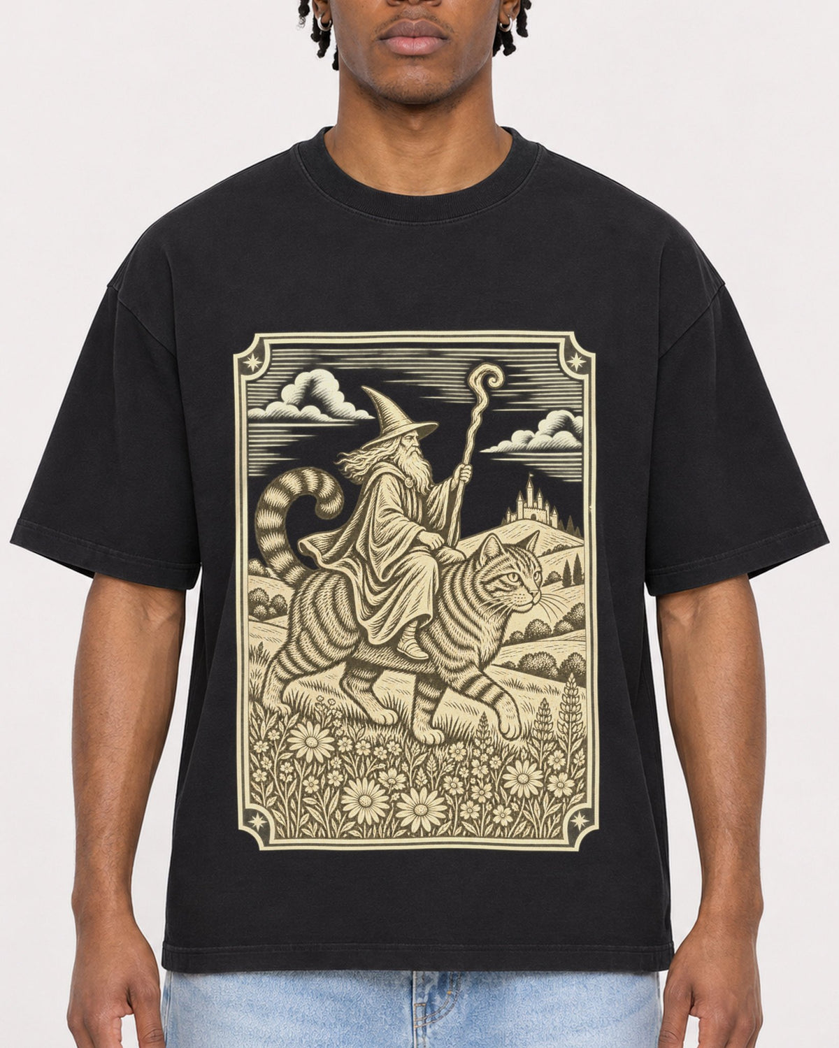 Mockup Boxy Heavyweight Tee Black male close-up 05