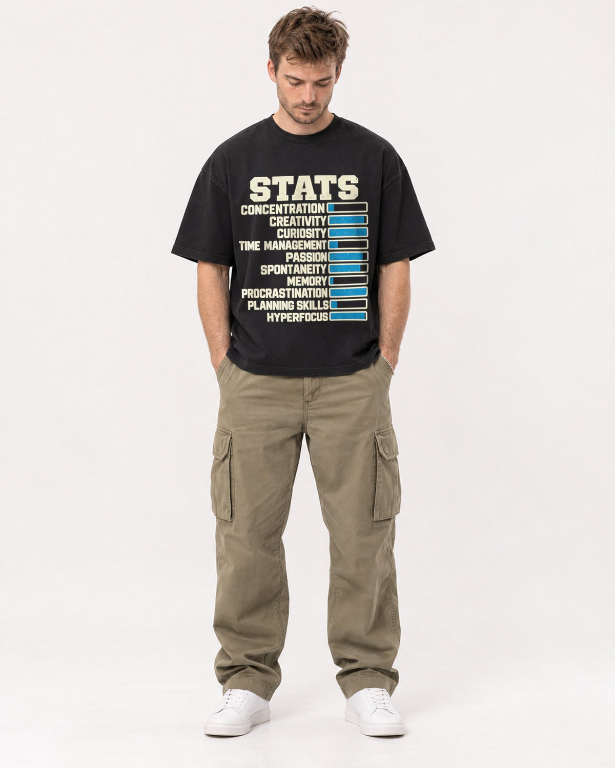 Mockup Boxy Heavyweight Tee Black male full-body 08