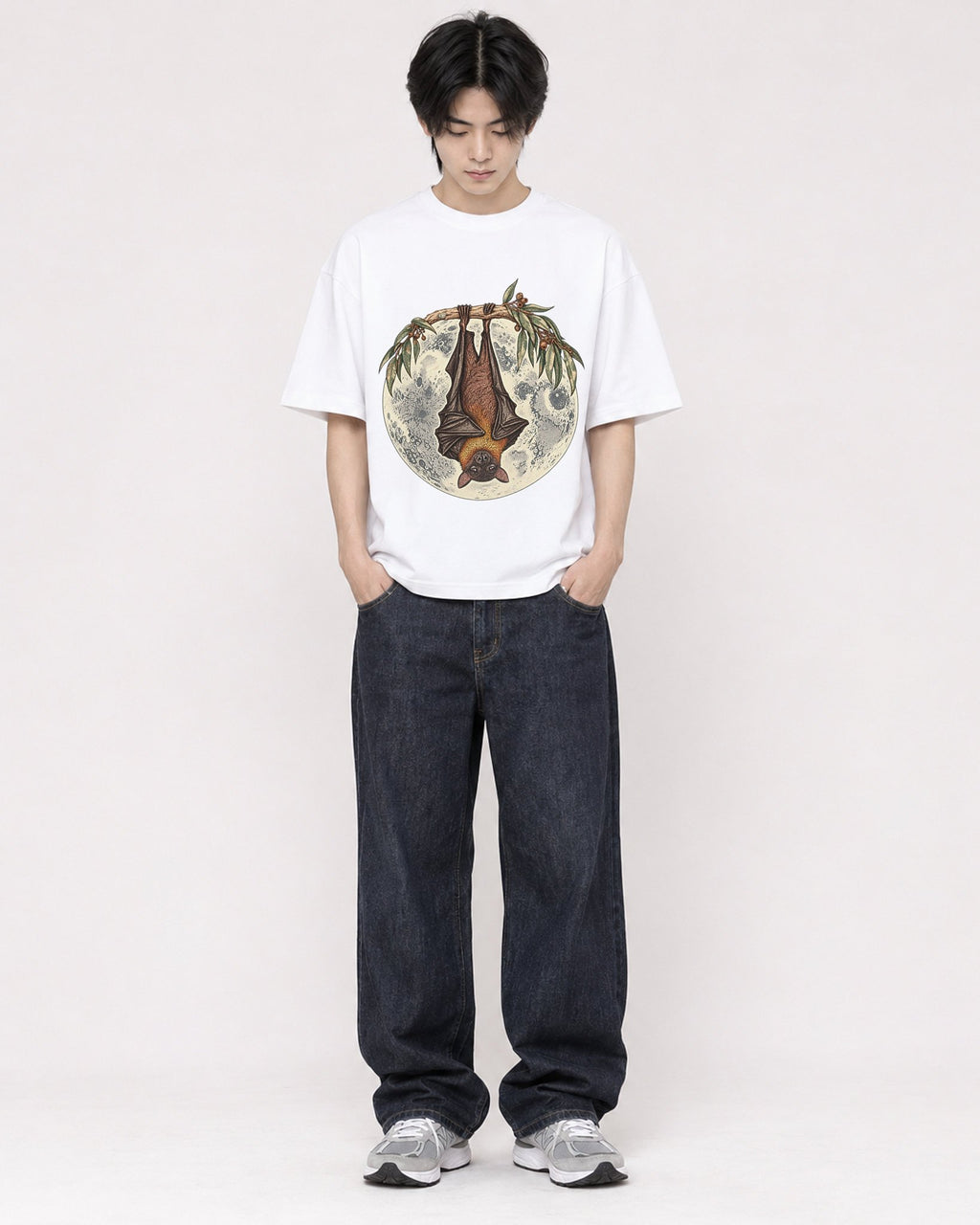 Mockup Boxy Heavyweight Tee White male full-body 11