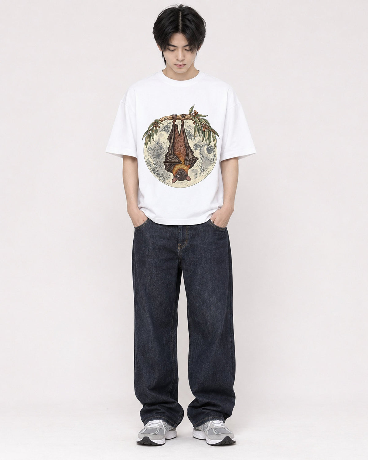 Mockup Boxy Heavyweight Tee White male full-body 11