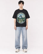 Mockup Boxy Heavyweight Tee Black male full-body 01