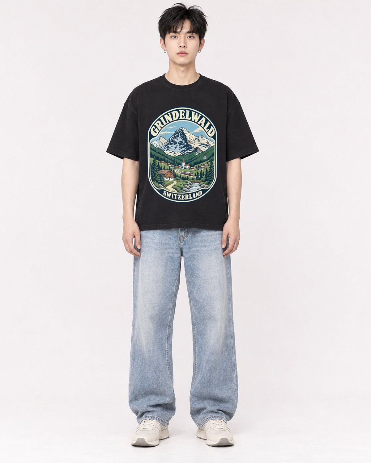 Mockup Boxy Heavyweight Tee Black male full-body 01