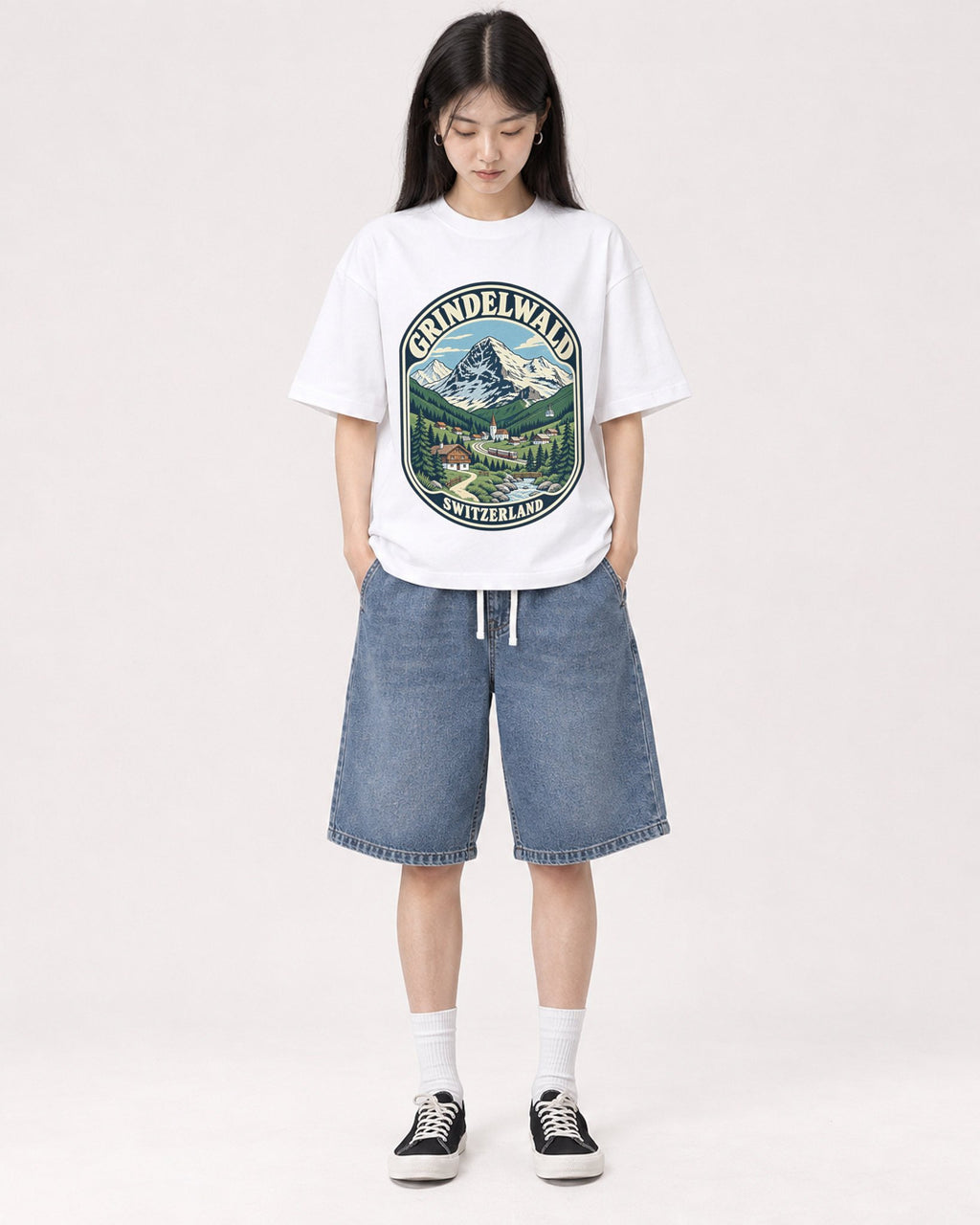 Mockup Boxy Heavyweight Tee White female full-body 01