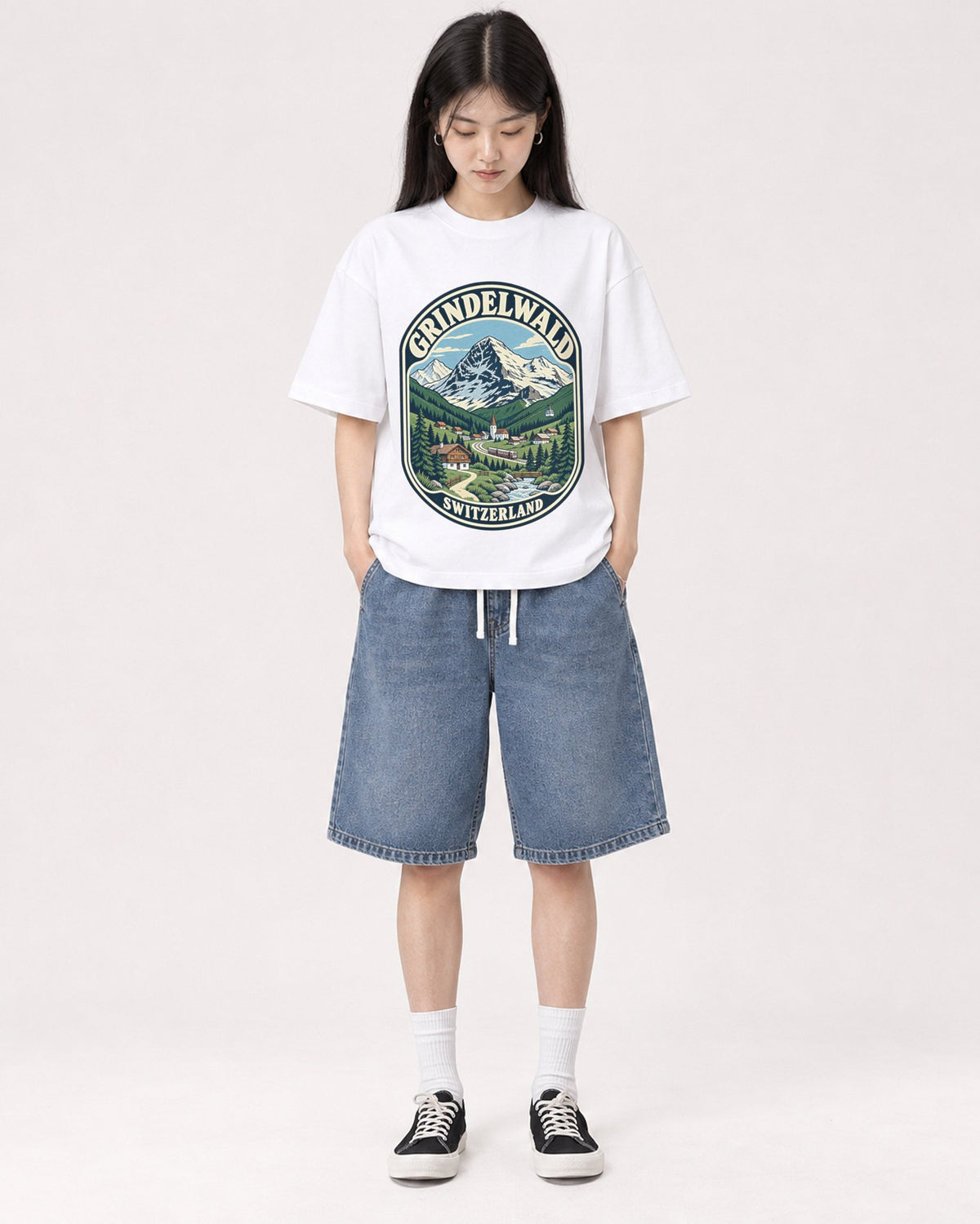 Mockup Boxy Heavyweight Tee White female full-body 01