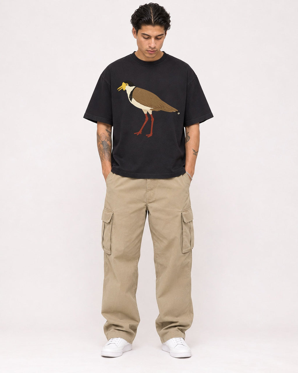 Mockup Boxy Heavyweight Tee Black male full-body 36