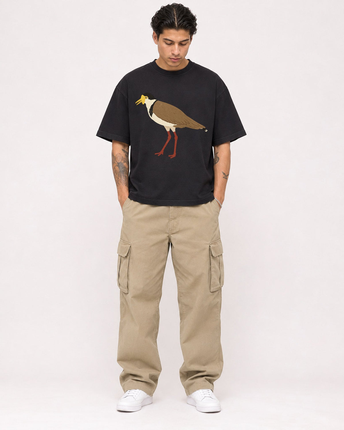 Mockup Boxy Heavyweight Tee Black male full-body 36