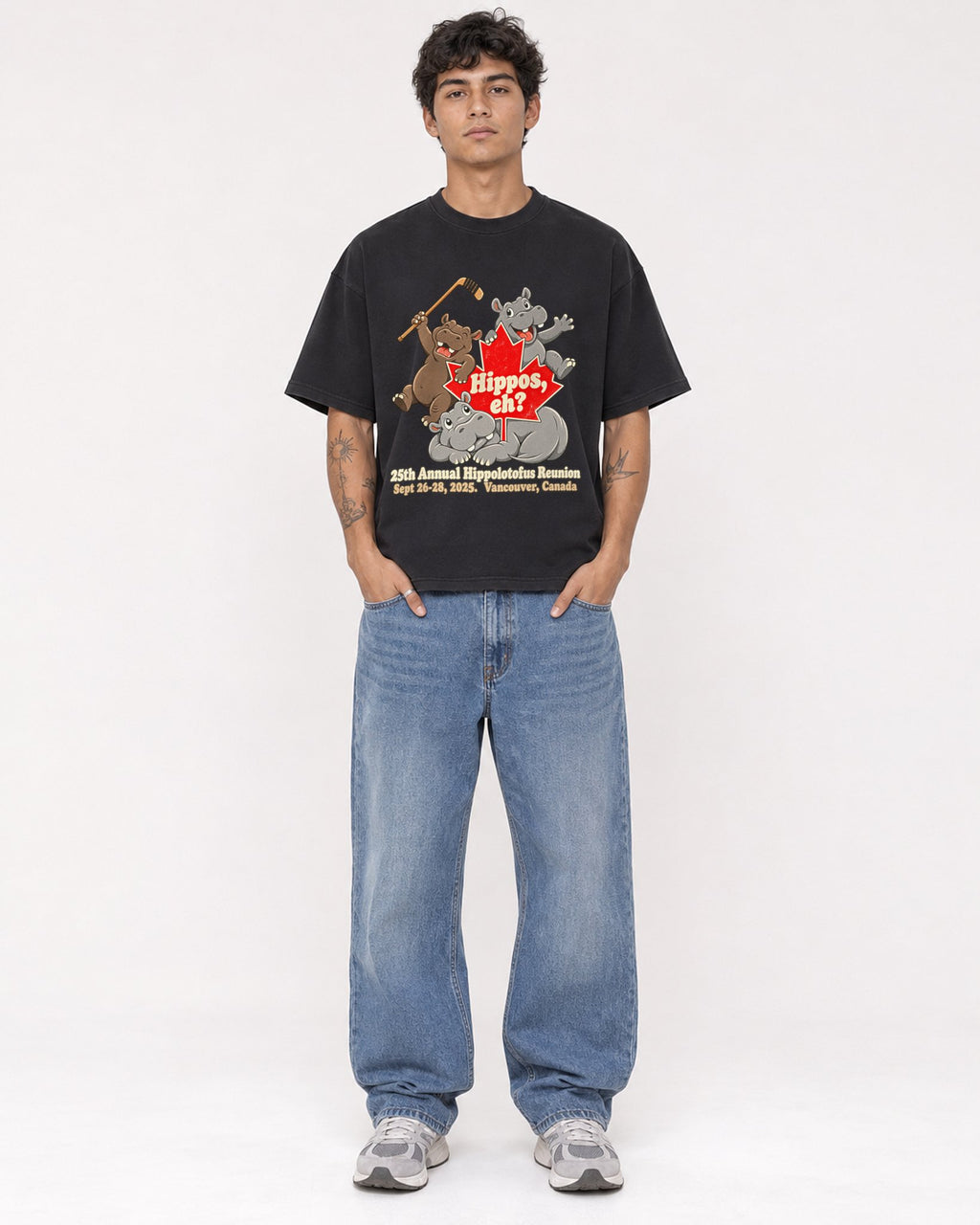 Mockup Boxy Heavyweight Tee Black male full-body 06