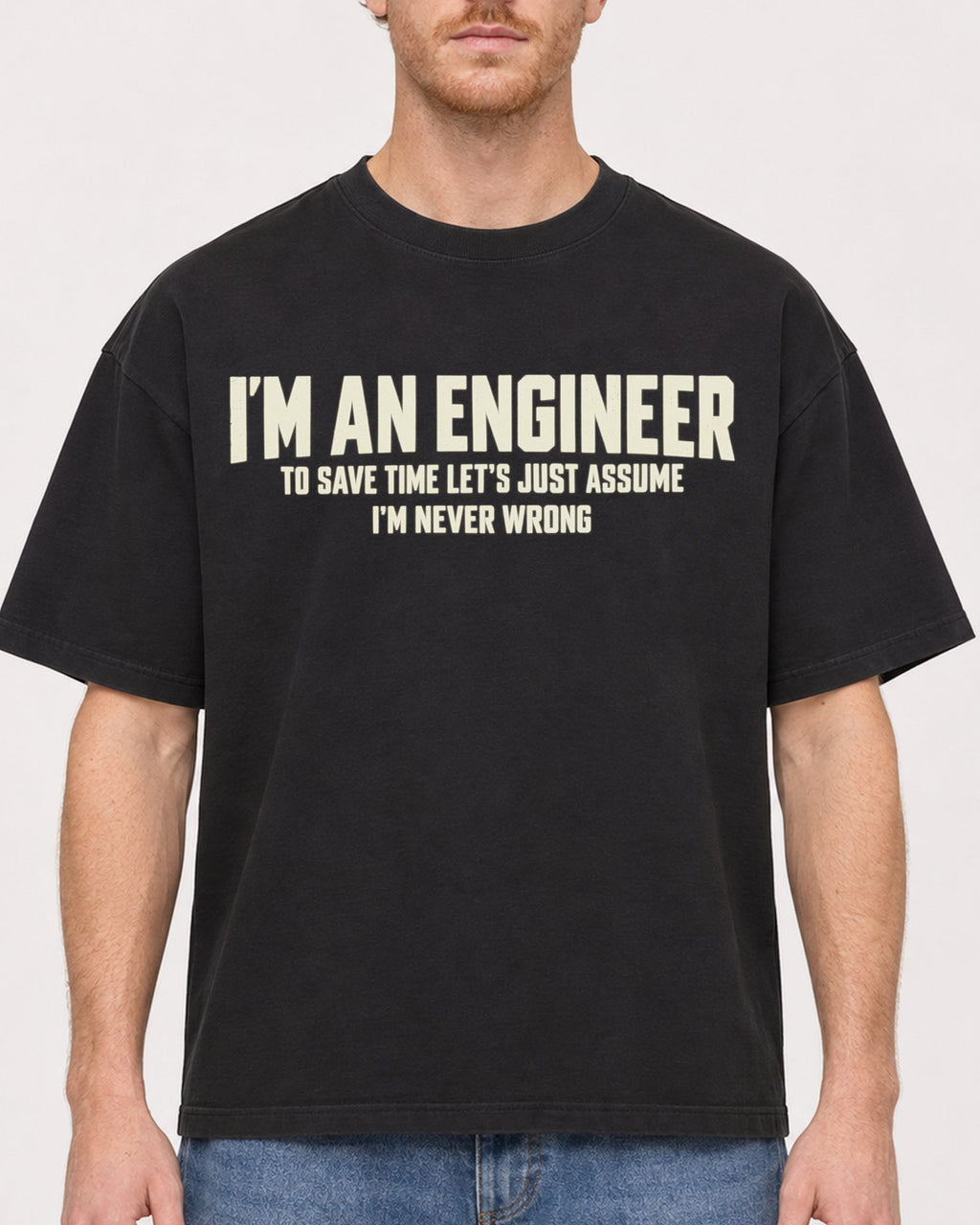Mockup Boxy Heavyweight Tee Black male close-up 38
