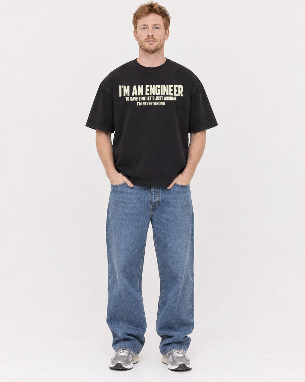 Mockup Boxy Heavyweight Tee Black male full-body 38