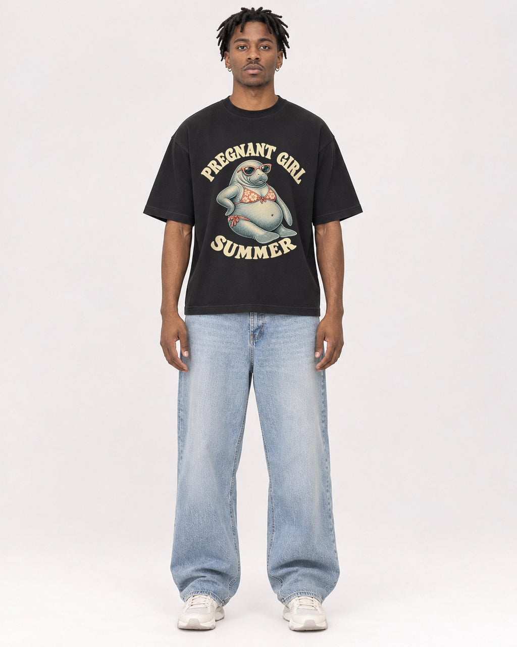 Mockup Boxy Heavyweight Tee Black male full-body 05