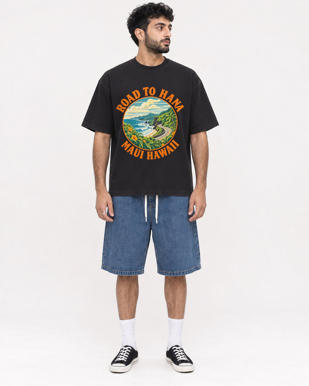 Mockup Boxy Heavyweight Tee Black male full-body 07
