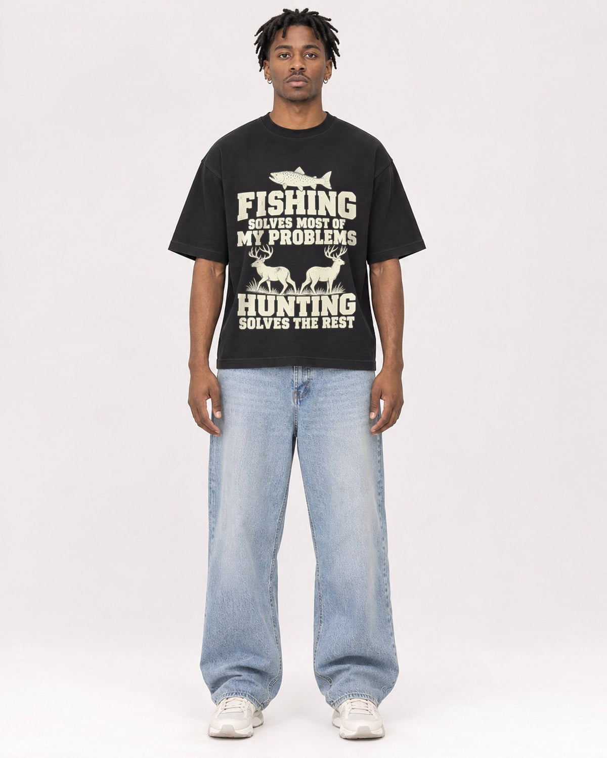 Mockup Boxy Heavyweight Tee Black male full-body 05