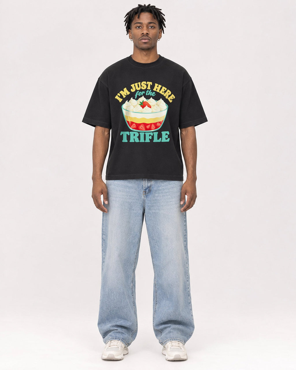 Mockup Boxy Heavyweight Tee Black male full-body 05