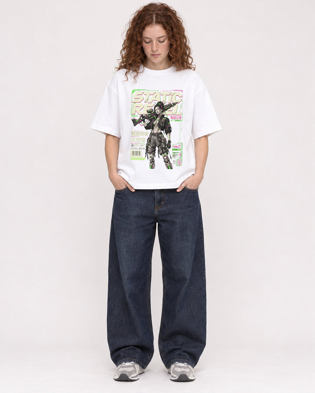 Mockup Boxy Heavyweight Tee White female full-body 09